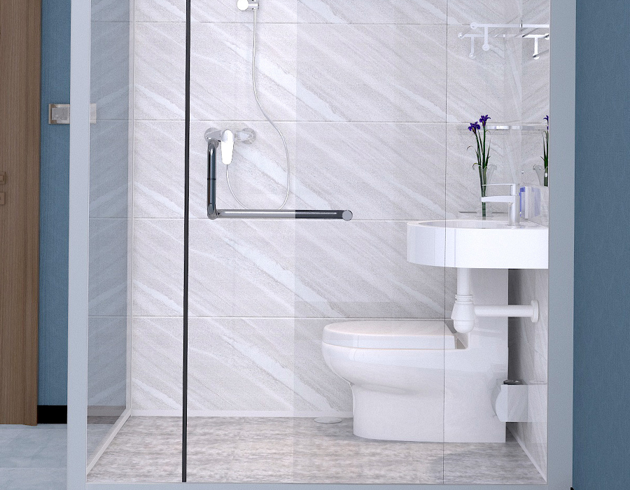 Bilik Mandi Bersepadu Modular Dinding Kaca dengan Panel Dalaman Gentian Resin PEC