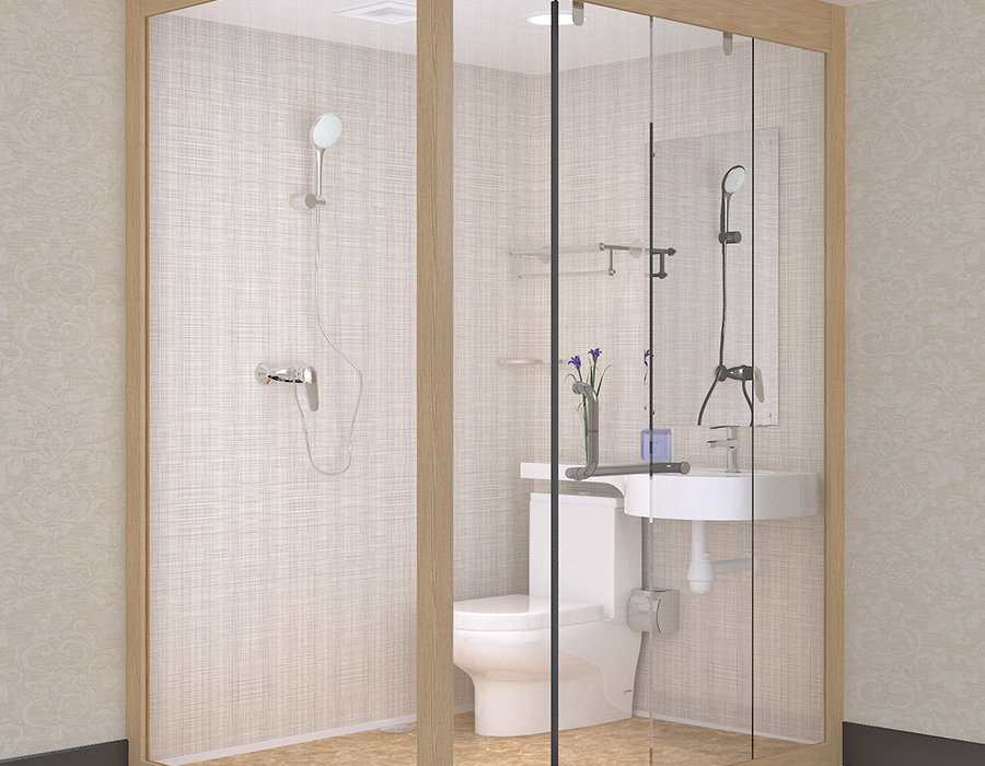 Bilik Mandi Modular Hotel dengan Panel Dinding Dalaman Gentian Resin PEC dan Dinding Luar Kaca