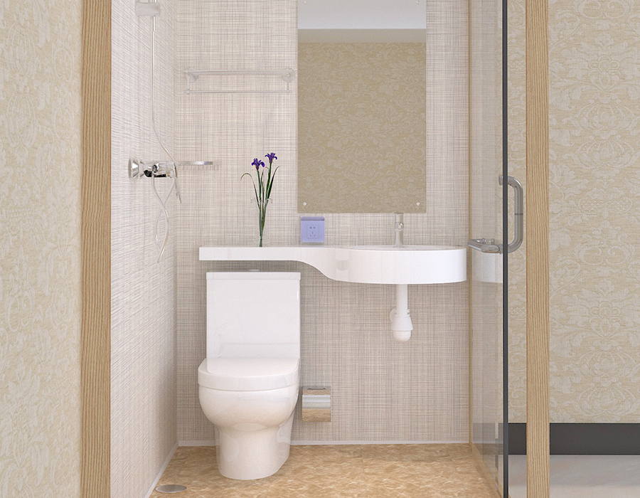 Bilik Mandi Modular Hotel dengan Panel Dinding Dalaman Gentian Resin PEC dan Dinding Luar Kaca