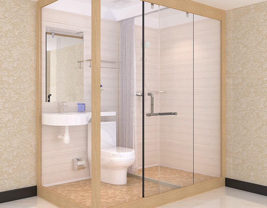 Bilik Mandi Modular Hotel dengan Panel Dalaman Gentian Resin PEC dan Dinding Luar Kaca
