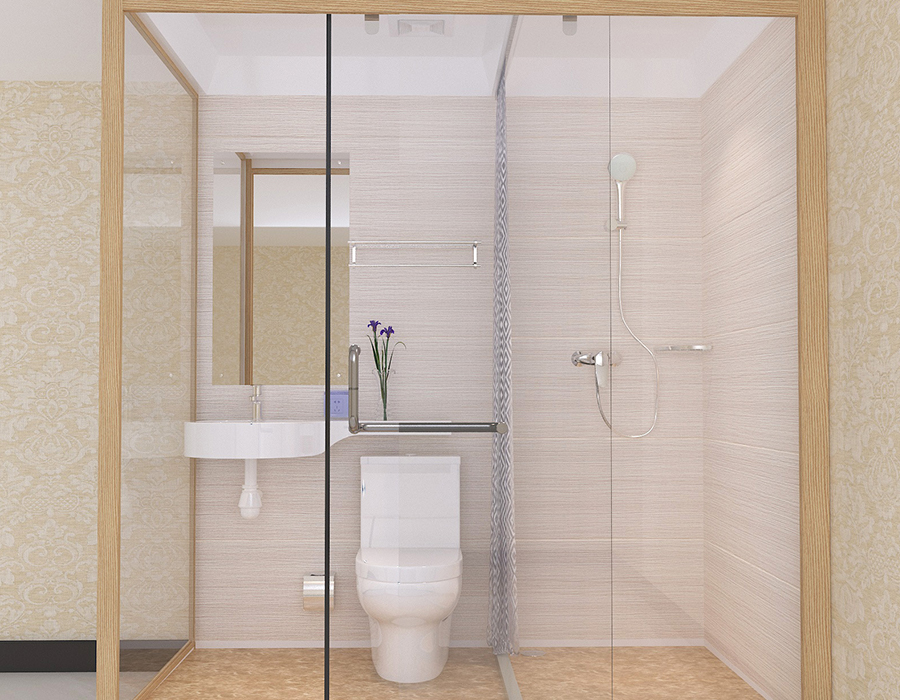Bilik Mandi Modular Hotel dengan Panel Dalaman Gentian Resin PEC dan Dinding Luar Kaca