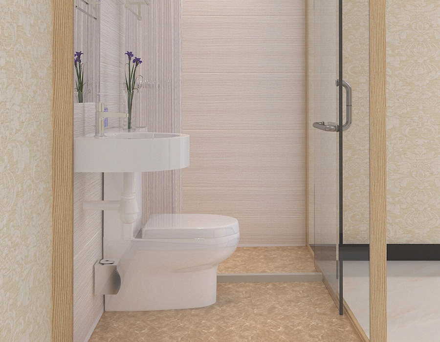 Bilik Mandi Modular Hotel dengan Panel Dalaman Gentian Resin PEC dan Dinding Luar Kaca