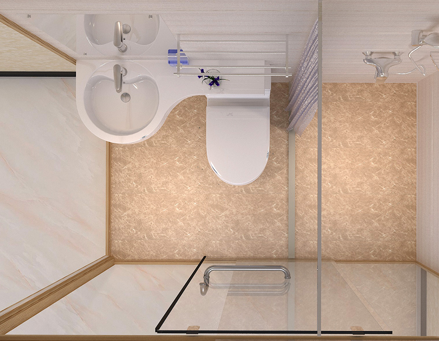 Bilik Mandi Modular Hotel dengan Panel Dalaman Gentian Resin PEC dan Dinding Luar Kaca