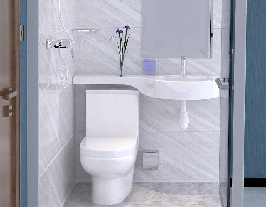 Bilik Mandi Bersepadu Modular Dinding Kaca dengan Panel Dalaman Gentian Resin PEC